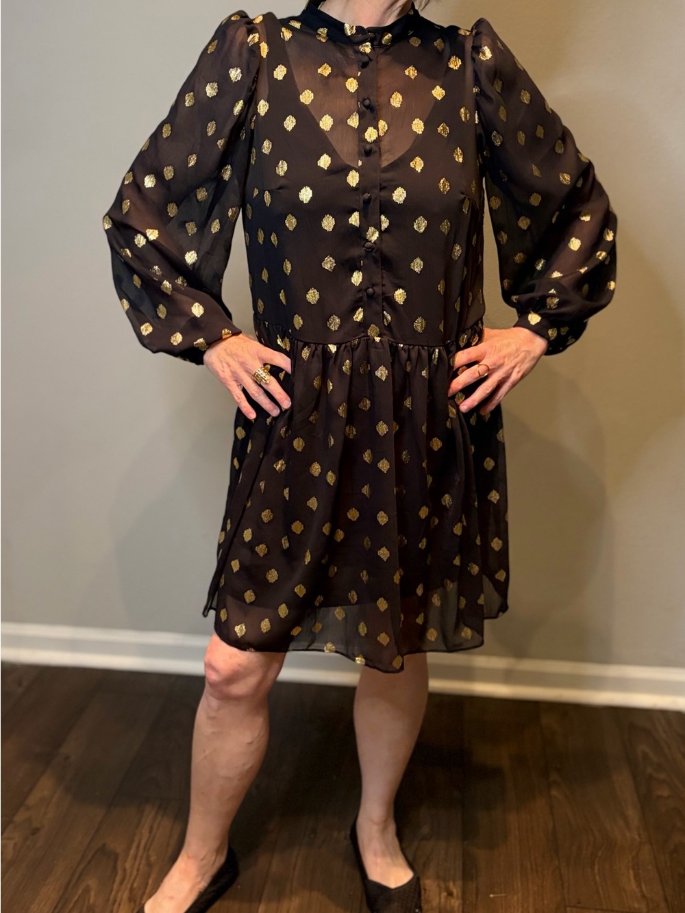 NWT! H&M Black Mini Dress with Gold Dot Print